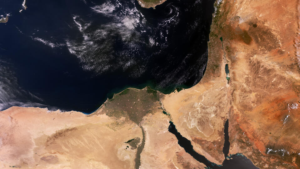 A satellite image of the eastern Mediterranean